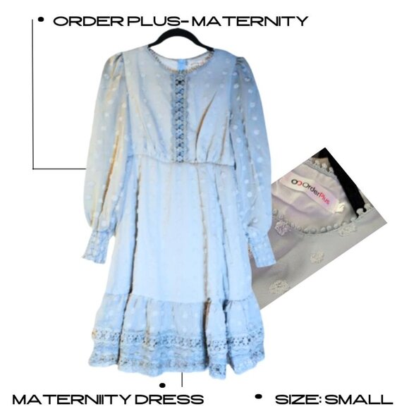 OrderPlus Maternity Swiss Dot Dress Blue S - Picture 1 of 2